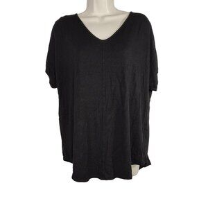 Mercer and Madison Black Pullover V-neck knit Top Women Size XL Short Sleeve